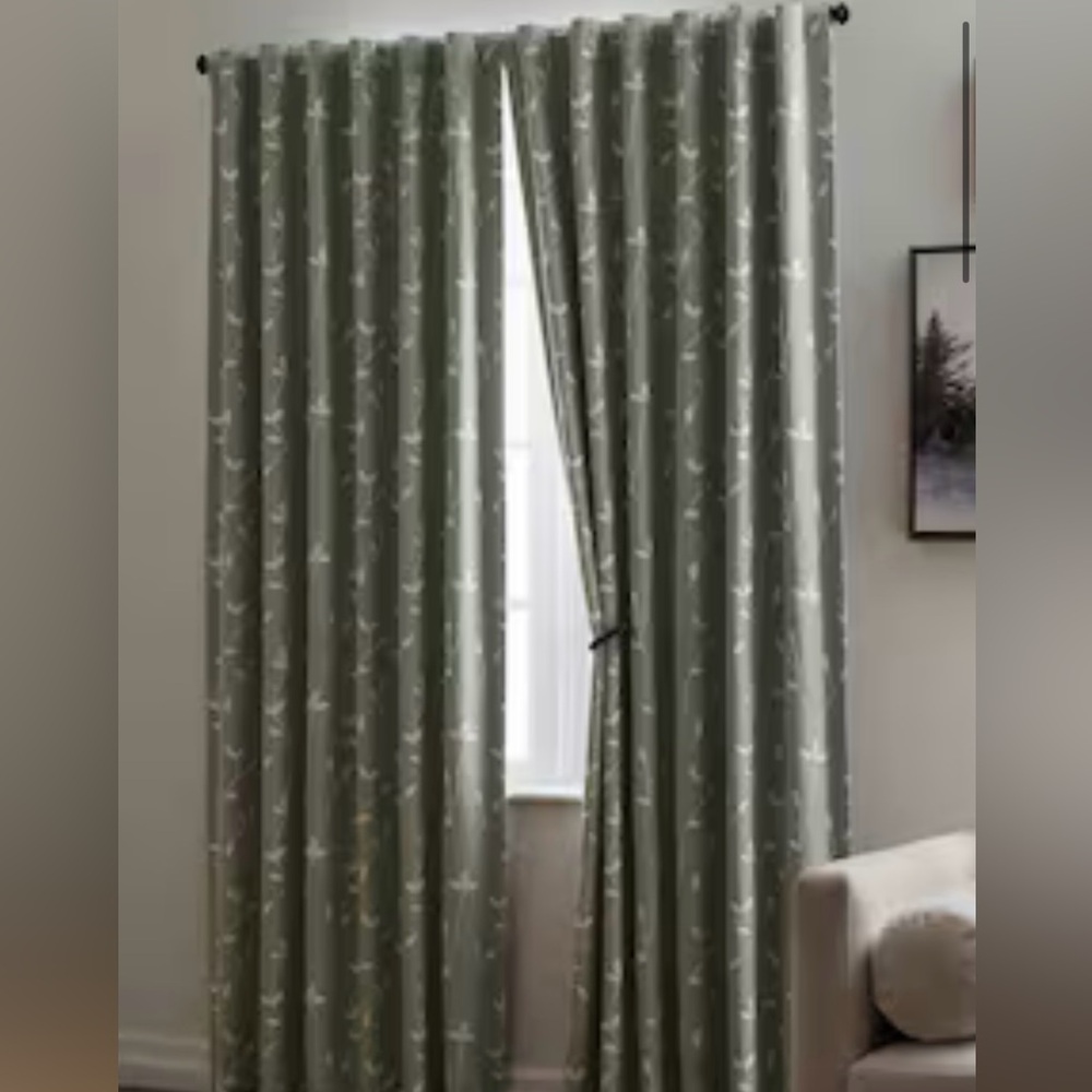 allen + roth 84-in Spa Floral Blackout Thermal Lined Back Tab Curtain Panel